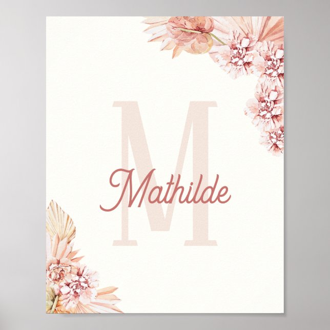 Affiche Bohême Baby Girl Initiale Monogramme Nom Nursery (Devant)