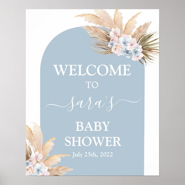 Affiche Bohême Pampas Grass Baby shower Garçon Welcome sig (Devant)