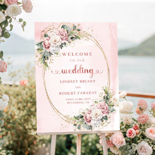 Affiche Bohème poussiéreux rose floral rose blush Bienvenu