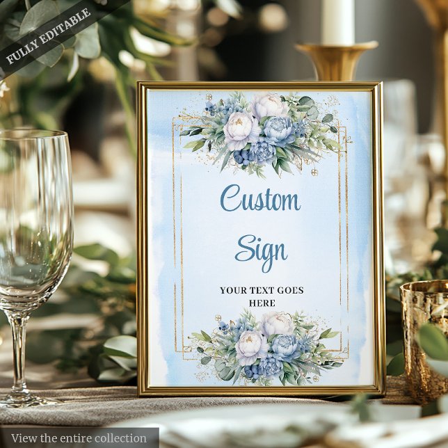 Affiche Bohemian Dusty Blue Floral DIY Wedding Sign 8x10 (Bohemian Dusty Blue Floral DIY Wedding Sign

)