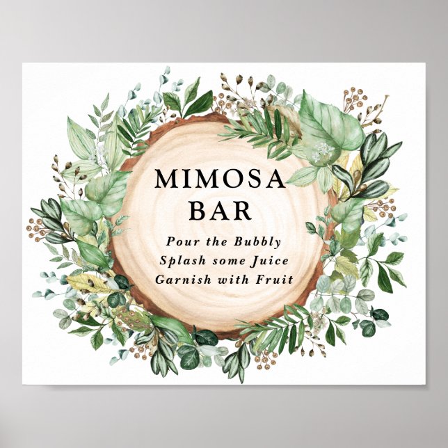 Affiche Bohemian Rustic Leafy Greenery Mimosa Bar Wedding (Devant)