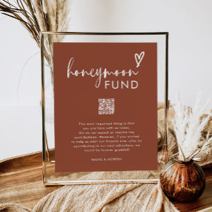 Affiche Bohemian Terracotta QR Code Mariage Honeymoon Fund