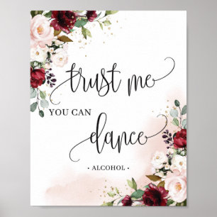 Affiche Bohemian Trust me vous pouvez danser burgundy sign