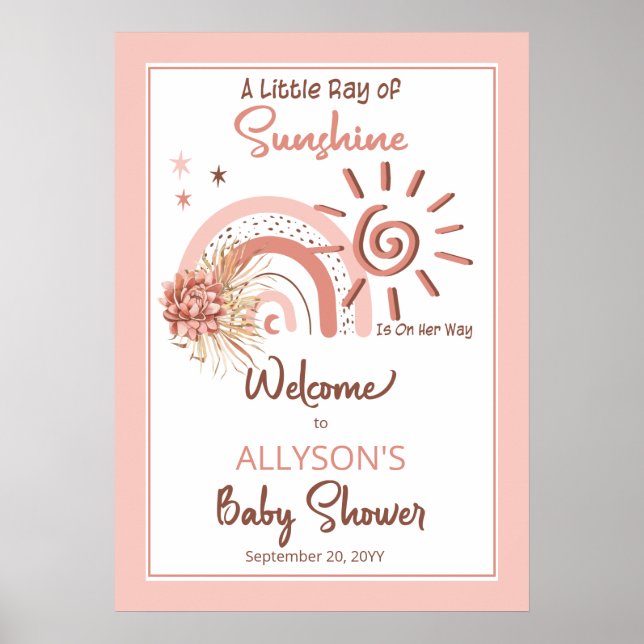 Affiche Boho A Little Ray of Sunshine Girl Baby Shower (Devant)