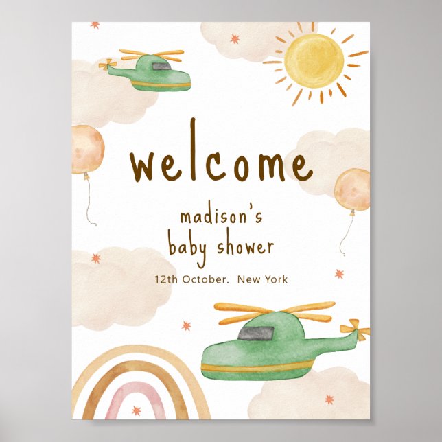 Affiche Boho Adventure Helicopter Baby Shower Welcome  (Devant)