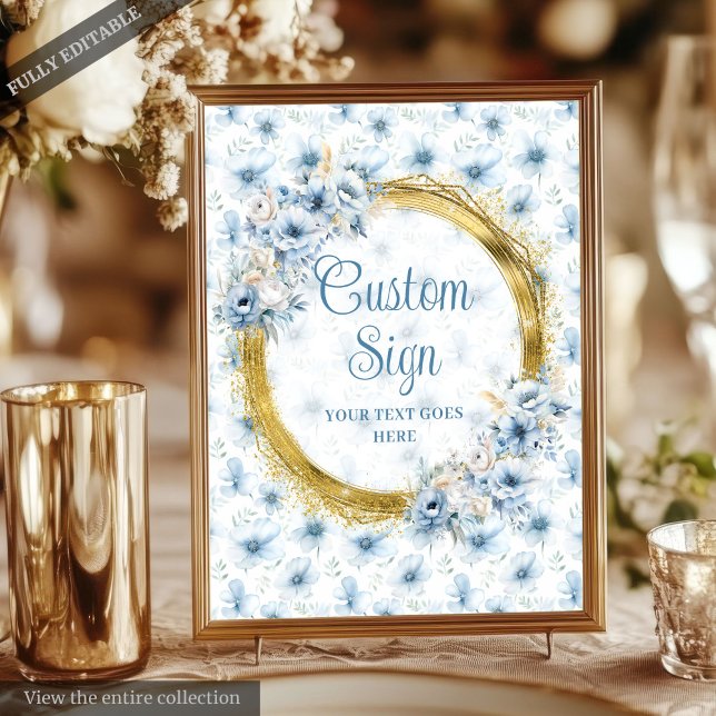Affiche Boho aérien Mariage bleu clair or personnalisé 8x1 (Aerial Boho Light Blue Gold Wedding Custom 8x10 Poster)