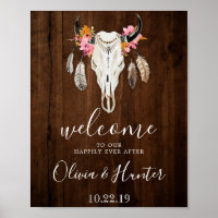 Boho Antlers Crâne Bois foncé Mariage de bienvenue