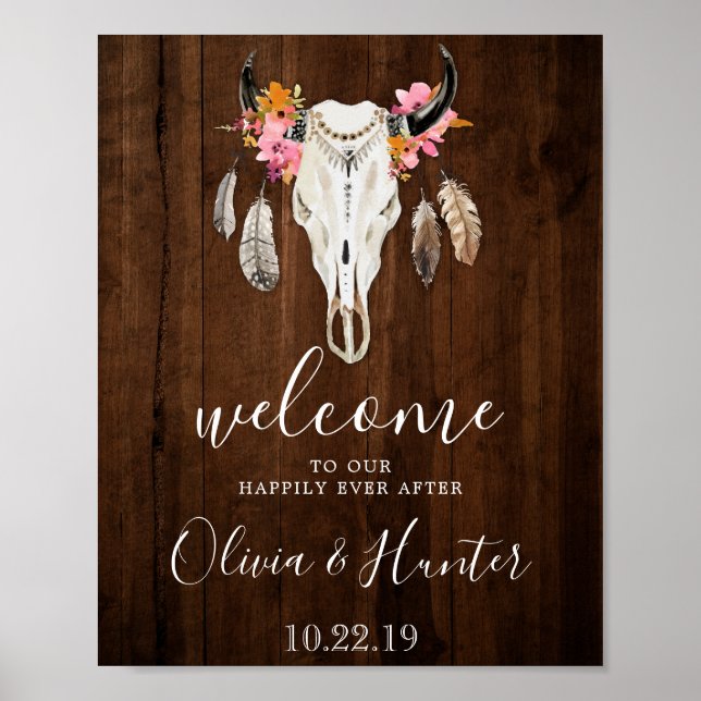 Affiche Boho Antlers Crâne Bois foncé Mariage de bienvenue (Devant)
