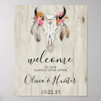 Boho Antlers Crâne Bois Mariage de bienvenue