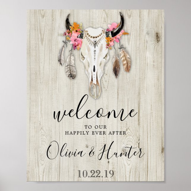 Affiche Boho Antlers Crâne Bois Mariage de bienvenue (Devant)