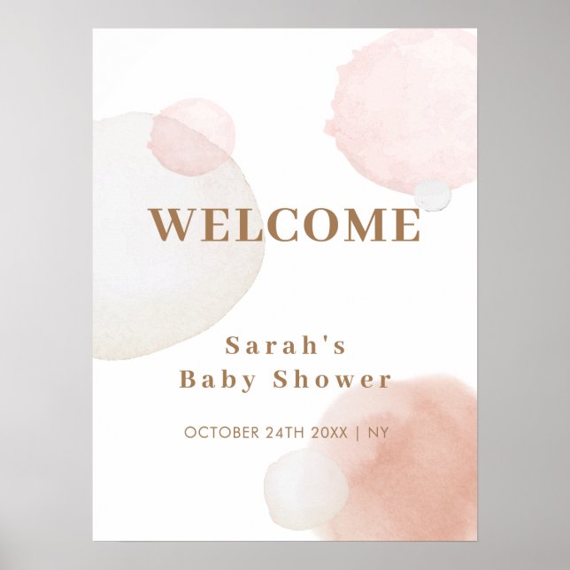 Affiche Boho Aquarelle Baby shower Abstrait Bienvenue (Devant)