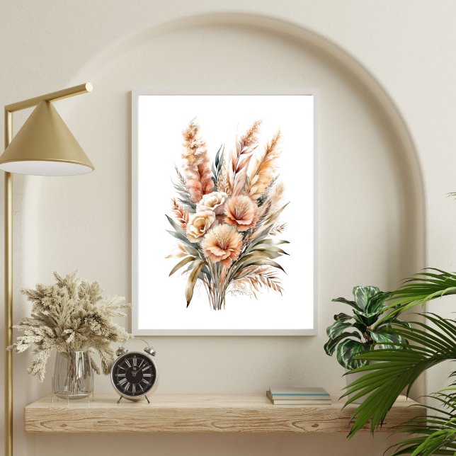 Affiche Boho Aquarelle Beige Crème Brown Botanique Florale (Boho Floral Botanical Cream Brown Beige Bouquet Wall Art Poster Print. Printed or Digital Download)