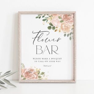 Affiche Boho Aquarelle Mauve Peach Flowers Bar