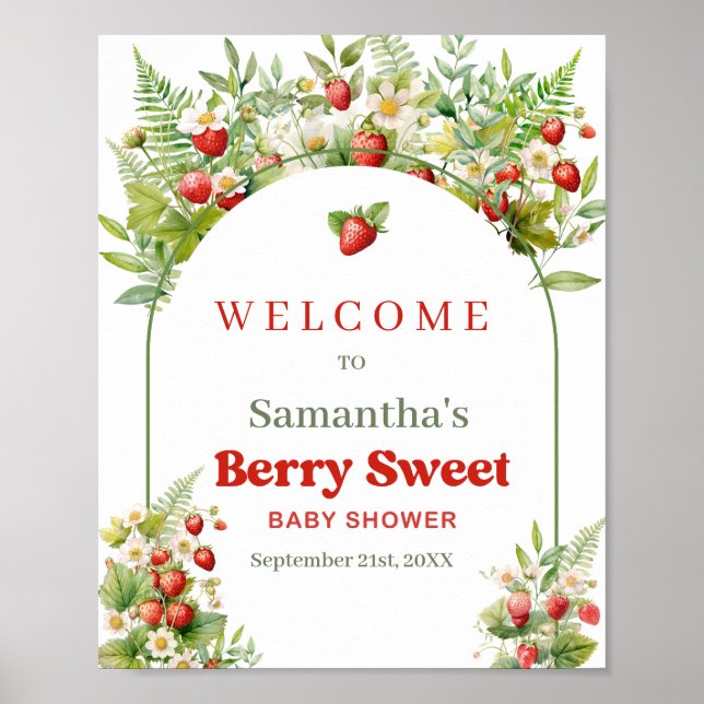 Affiche Boho Arch Berry Sweet Wild Strawberry rose bienven (Devant)