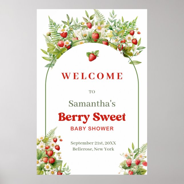 Affiche Boho Arch Berry Sweet Wild Strawberry rose Welcome (Devant)