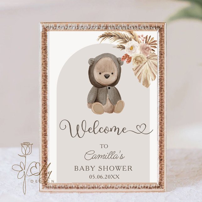 Affiche Boho Arch Pampas Grass Teddy Bear Baby shower (Créateur téléchargé)