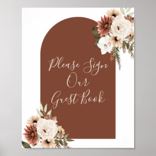Affiche Boho Arch Terracota Floral S'il Vous Plaît Signez