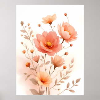 Affiche Boho Art Moderne. Peach Doux Floral Aquarelle