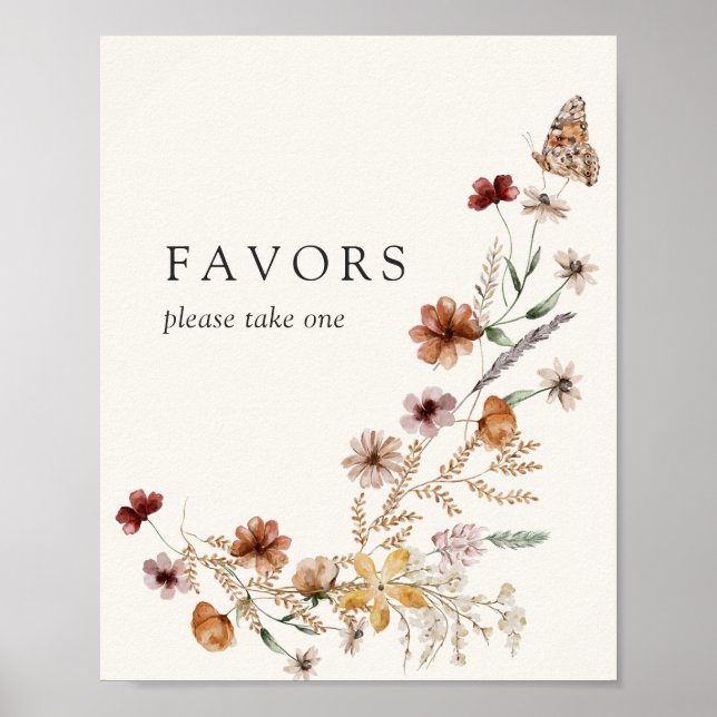 Affiche Boho Automne Fleur sauvage Mariage Faveurs Signer (Devant)