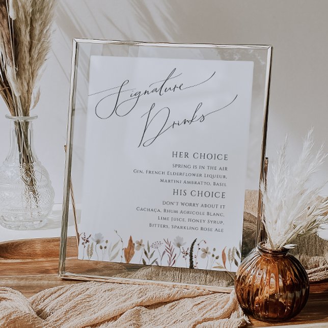 Affiche Boho Automne Fleur sauvage Signature Boissons Sign (Créateur téléchargé)