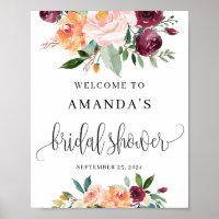 Boho Autumn marigold floral bridal welcome sign