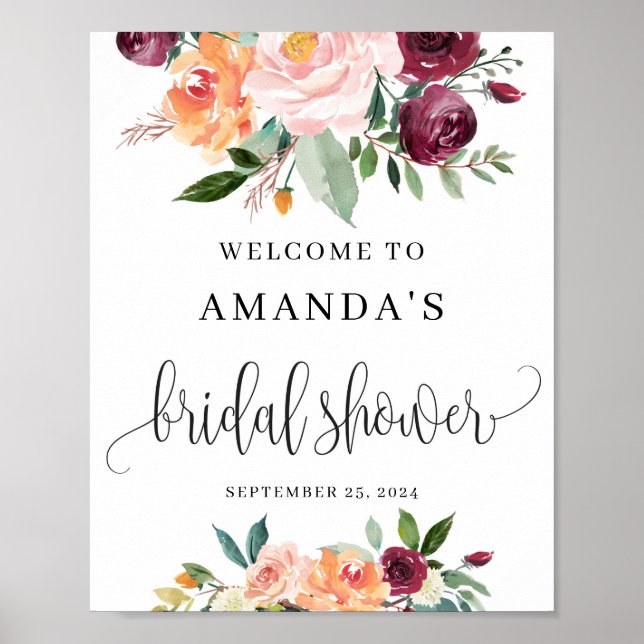 Affiche Boho Autumn marigold floral bridal welcome sign (Devant)