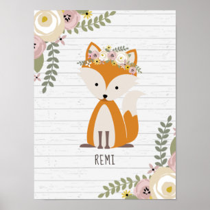 Affiche Boho Baby Fox bois Infirmière personnalisée