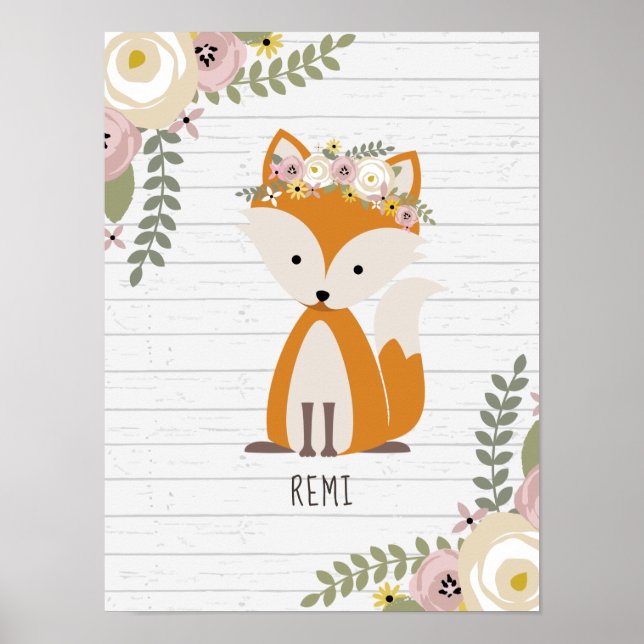 Affiche Boho Baby Fox bois Infirmière personnalisée (Devant)