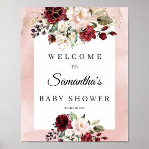 Affiche Boho baby shower floral rose doux signe de bienven