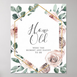 Affiche Boho Baby shower Rose Quel âge avaient maman et pa