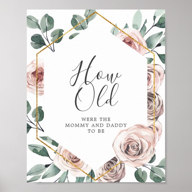 Affiche Boho Baby shower Rose Quel âge avaient maman et pa (Devant)