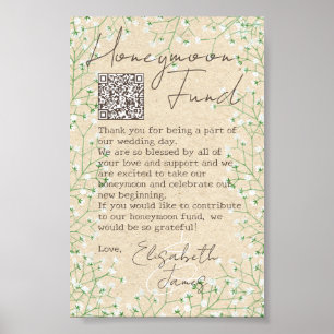 Affiche Boho Baby's Breath Flowers Rustic Honeymoon Fund
