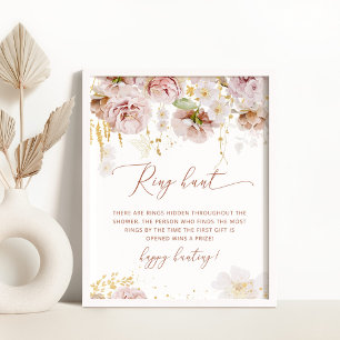 Affiche Boho bague fleurie chasse nuptiale douche jeu d'af