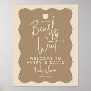 Affiche Boho Bear Wavy Frame Baby shower simple accueil