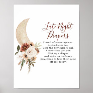 Affiche Boho Beige Moon Baby shower couche tardive nuit