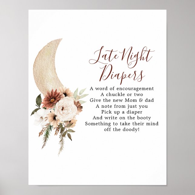 Affiche Boho Beige Moon Baby shower couche tardive nuit (Devant)