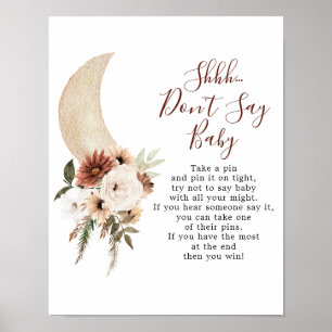 Affiche Boho Beige Moon Baby shower Ne pas dire bébé