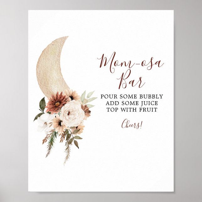 Affiche Boho Beige Moon Floral Baby shower Maman-osa Bar (Devant)