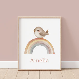 Affiche Boho Bird Arc-en-ciel avec le nom bébé Nourriture
