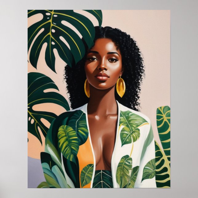 Affiche Boho Black Woman Portrait botanique (Devant)