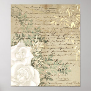 Affiche Boho Blanc Floral Végétalie Écriture Lettre Dorée