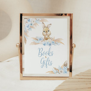 Affiche Boho bleu Bunny Baby showers Livres et cadeaux