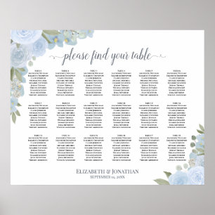 Affiche Boho bleu Dusty Roses 18 Table Seating Chart