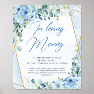 Affiche Boho bleu floral eucalyptus or En mémoire d'amour