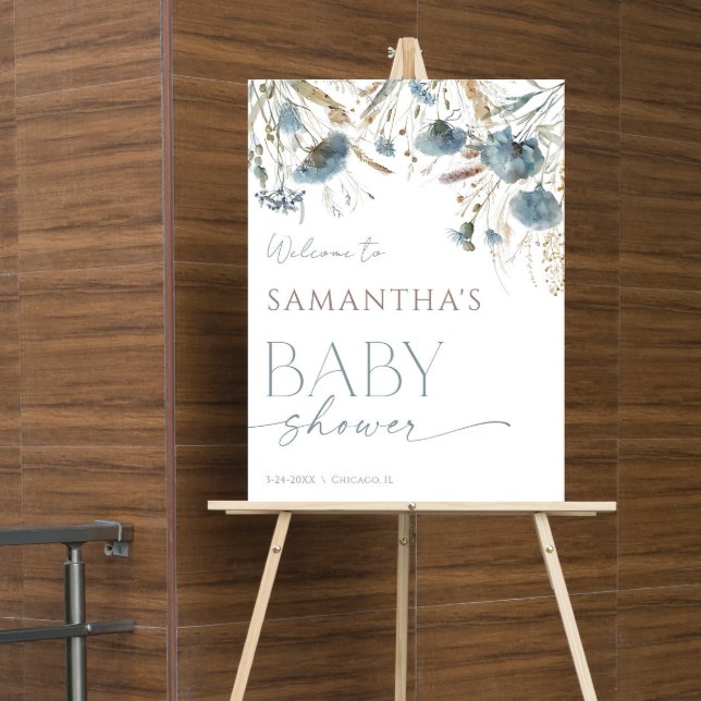 Affiche Boho bleu outrepassant baby shower fleur sauvage (Créateur téléchargé)