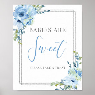 Affiche Boho bleu poussiéreux fleuri chic bébés sont signe