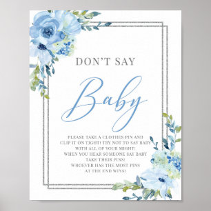Affiche Boho bleu poussiéreux floral ne pas dire baby sign