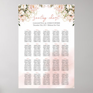 Affiche Boho bleu rose fleurs or 20 tables Siège