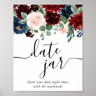 Affiche Boho Bloom Burgundy Red and Navy Blue Date Jar