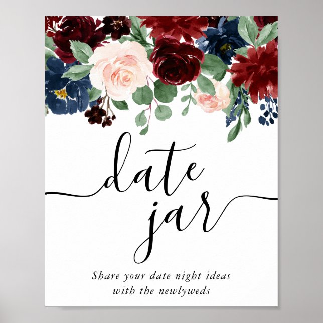 Affiche Boho Bloom | Burgundy Red and Navy Blue Date Jar (Devant)